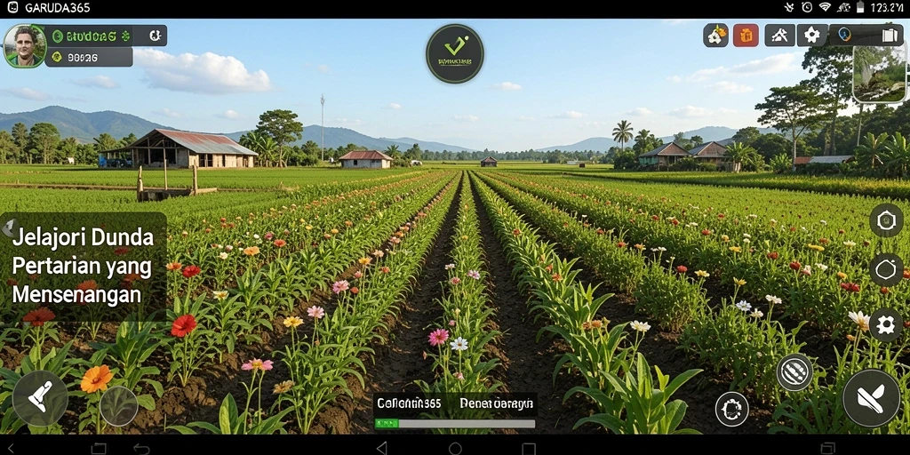 Screenshot GARUDA365 menunjukkan keseruan bertani di ladang hijau.