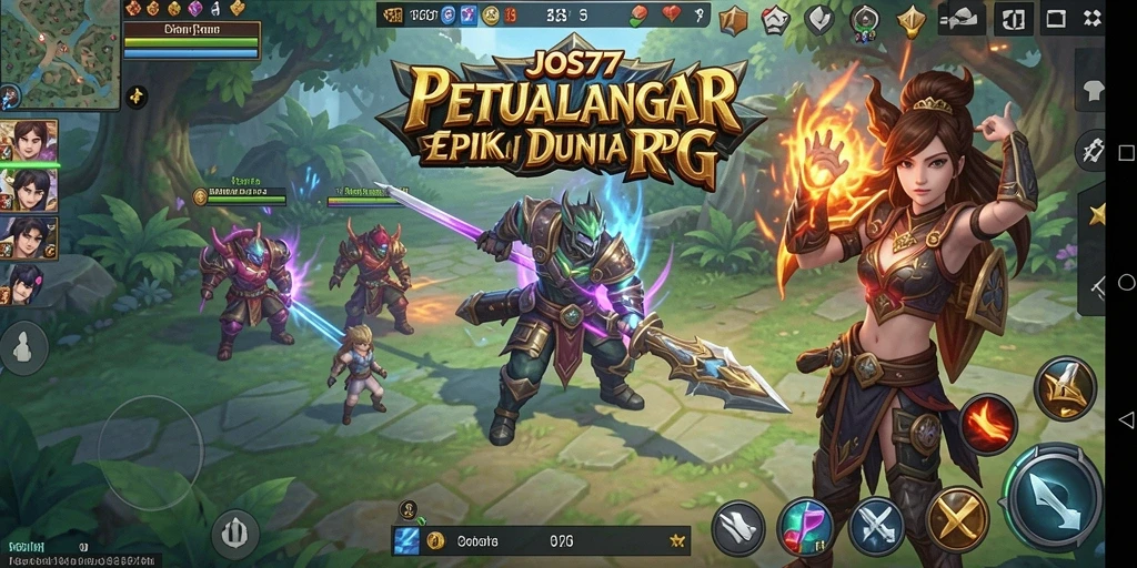 Screenshot gameplay JOS77 menampilkan pertarungan epik dan karakter menarik.