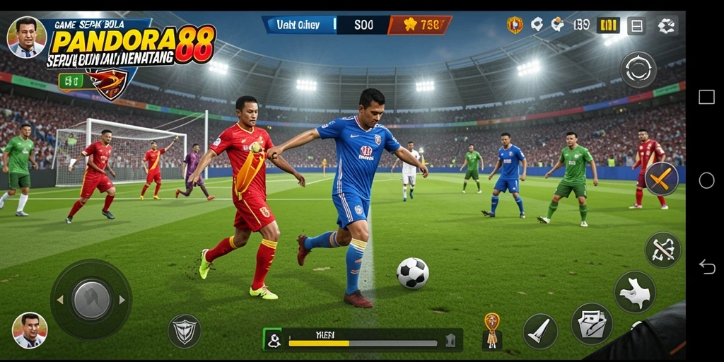 Screenshot gameplay PANDORA88 menampilkan aksi sepak bola yang mendebarkan.
