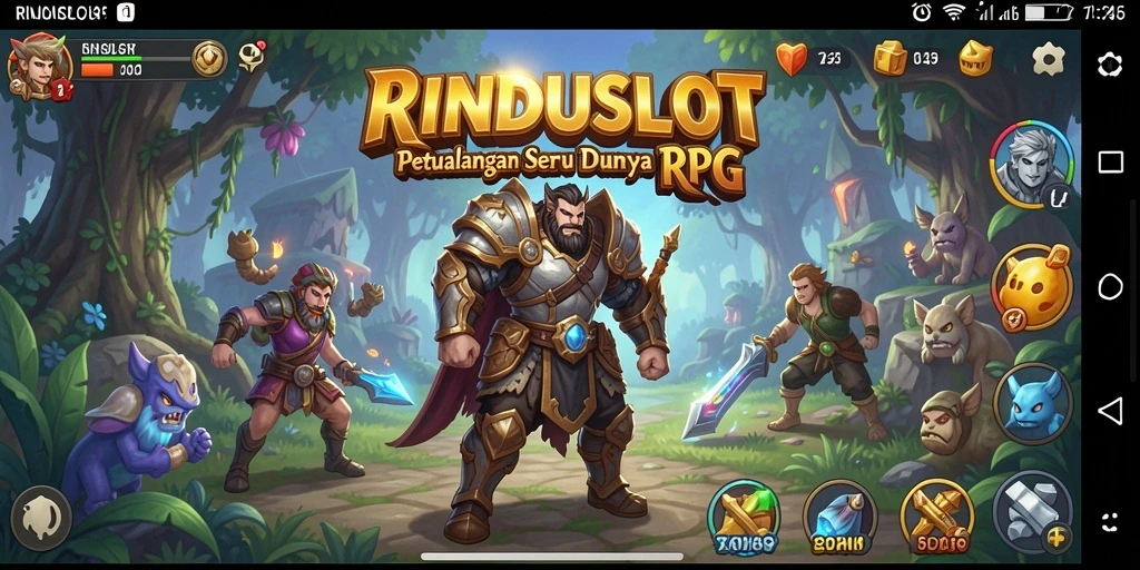 Screenshot gameplay RINDUSLOT menampilkan karakter bertarung melawan monster besar.