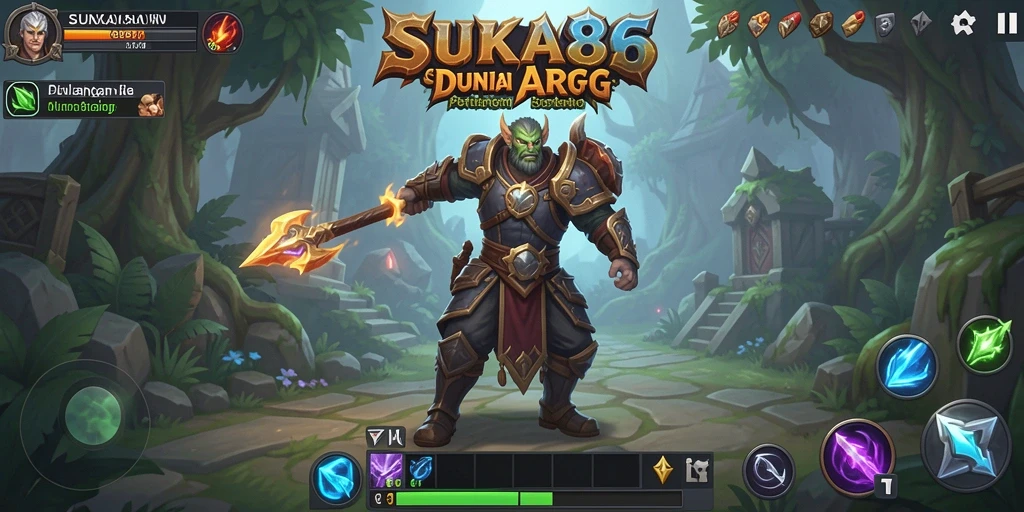 Screenshot utama SUKA86 menampilkan pertarungan mendebarkan di dunia fantasi.